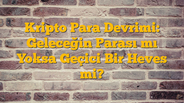 Kripto Para Devrimi: Geleceğin Parası mı Yoksa Geçici Bir Heves mi?