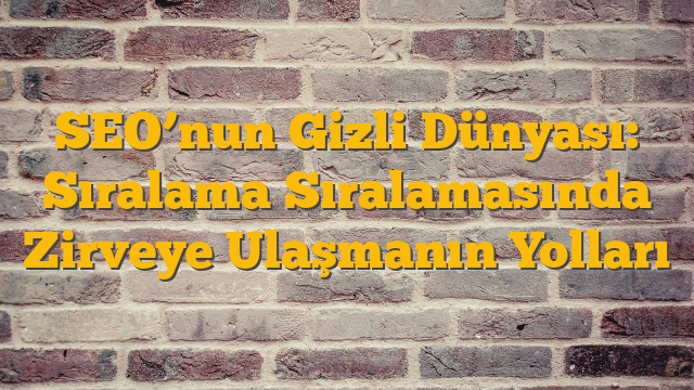 SEO’nun Gizli Dünyası: Sıralama Sıralamasında Zirveye Ulaşmanın Yolları