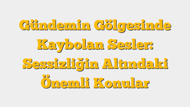 Gündemin Gölgesinde Kaybolan Sesler:  Sessizliğin Altındaki Önemli Konular