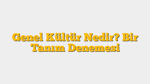 Genel Kültür Nedir? Bir Tanım Denemesi