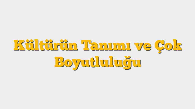 Kültürün Tanımı ve Çok Boyutluluğu