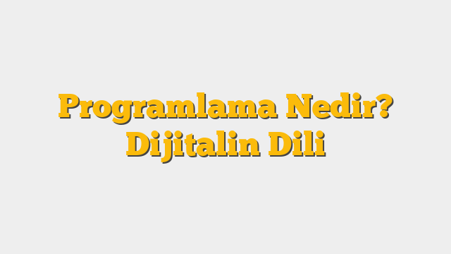 Programlama Nedir? Dijitalin Dili